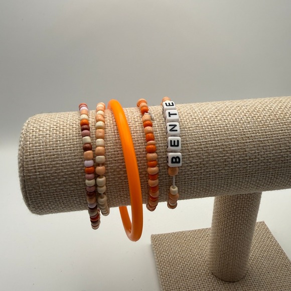 Unbranded Jewelry - Kidcore OS Orange Bracelet Set‎ 5pc Beaded Stretch Bangle BENTE Letter Beads